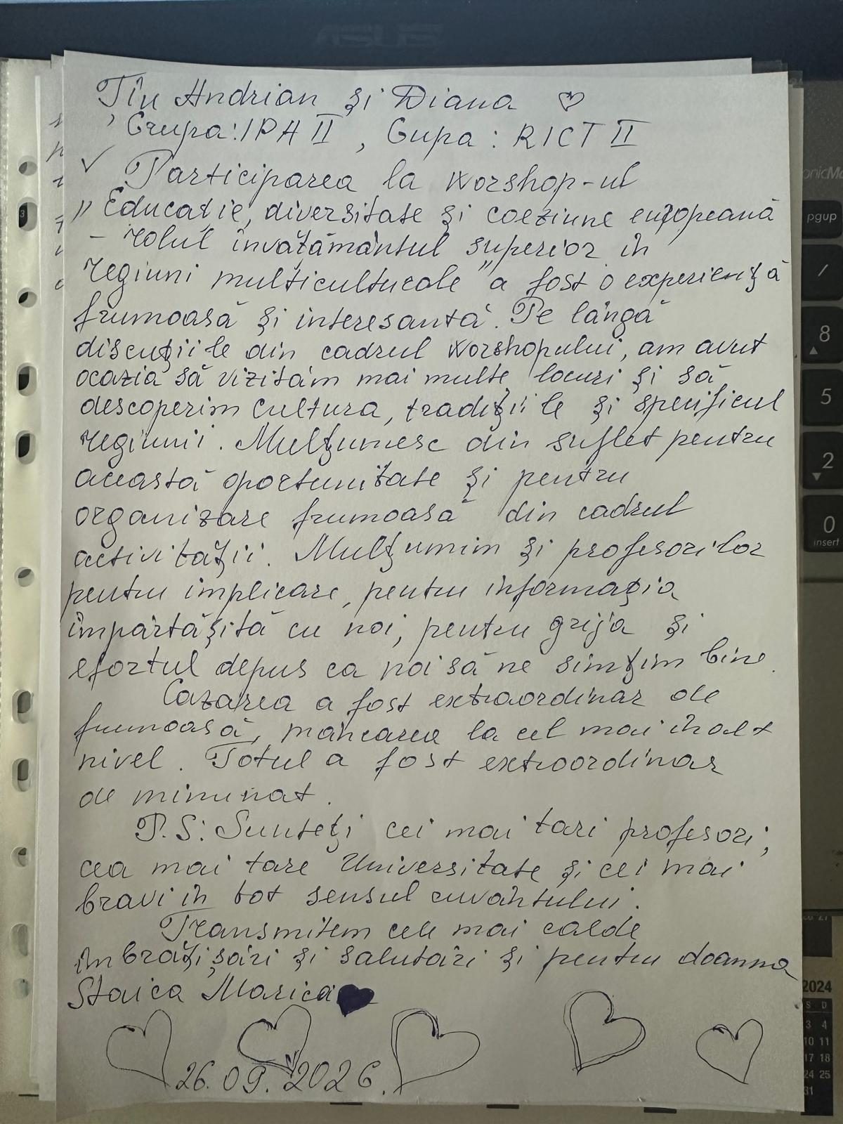 Scrisoarea de mulțumire a studenților, 26.09.2026